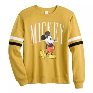 Disney Mickey Mouse Crew Neck Retro‎ Mustard Yellow Sweatshirt Size XS